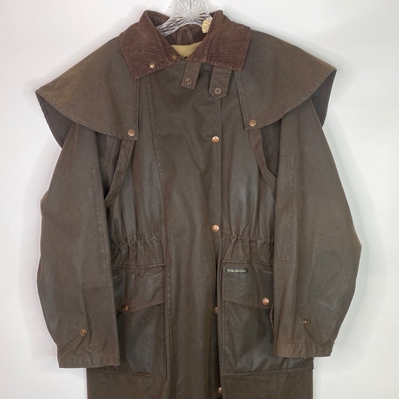 Outback Trading Company Brown Oilskin Leather Duster Jacket Small Western - Picture 2 of 16
